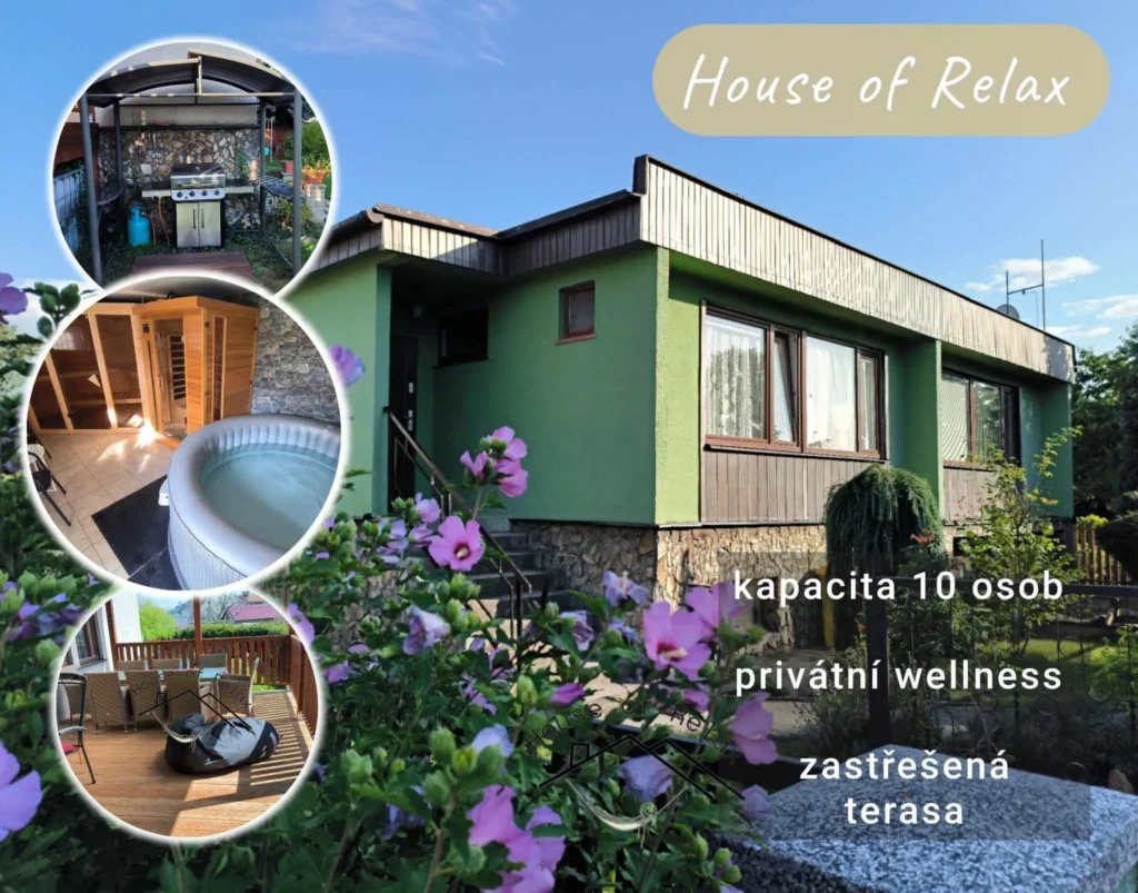 Dům House of Relax se zahradou – kapacita 10 osob, privátní wellness a zastřešená terasa